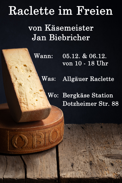 Raclette im Freien am 5. und 6. Dezember von 10 bis 18 Uhr in der Dotzheimerstraße 88